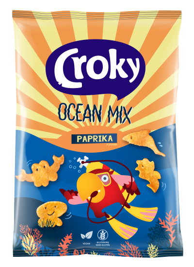 Vrolijke verpakking van Ocean Mix Paprika chips