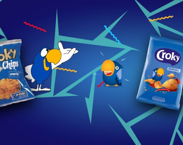 Oude verpakking en papegaai Croky