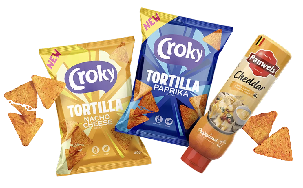 Croky Tortilla Nacho Cheese Paprika Pauwels Sauzen